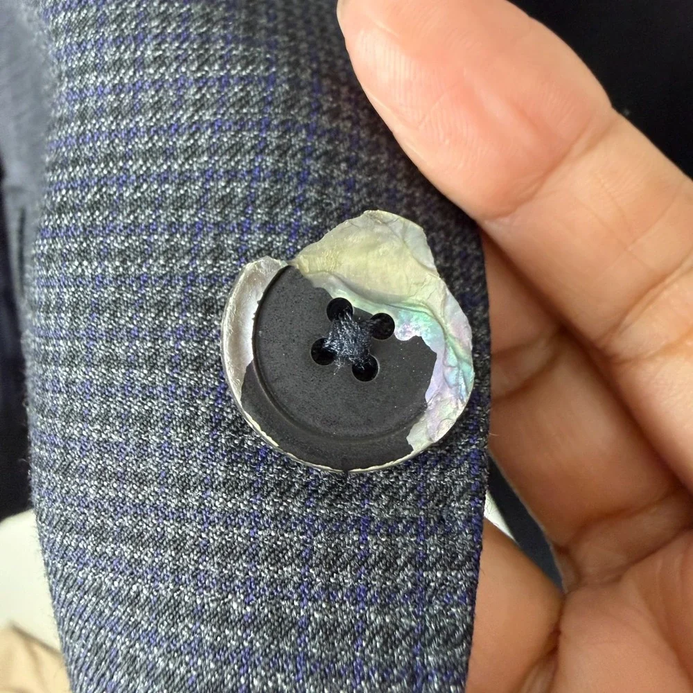 Massimo Dutti Wool Blazer Size 46 Navy Blue Glen Check Italian Sport Coat Jacket
